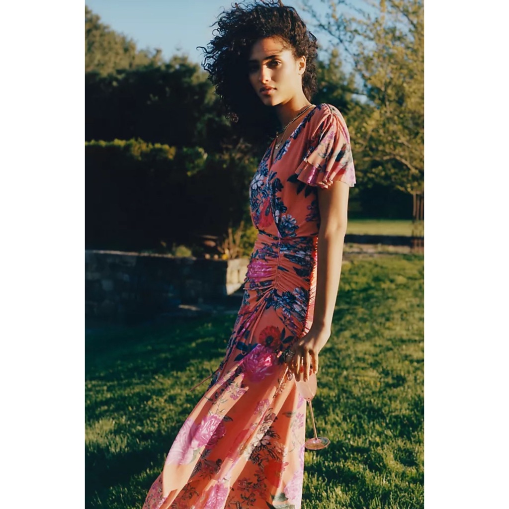 Anthropologie / Maeve Floral Simone Midi Pink Dress